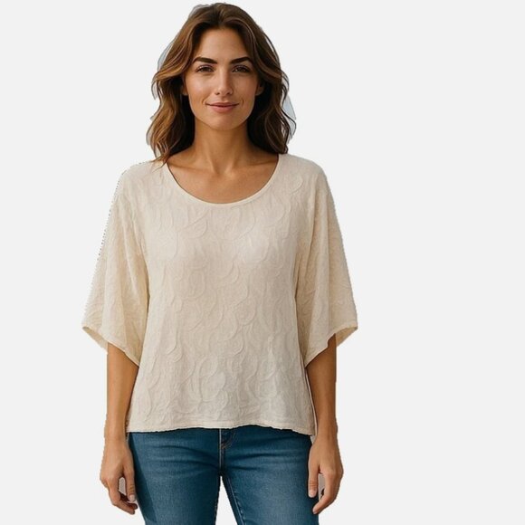 Women’s Blouse Large Ivory Lace Overlay Tank Sheer Butterfly Sleeve Top - Picture 1 of 10